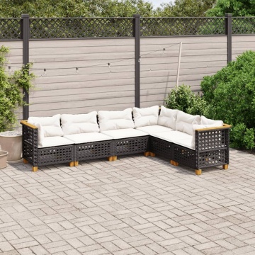 Set mobilier de grădină cu perne, 6 piese, negru, poliratan - Img 1
