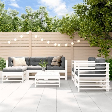 Set mobilier de grădină cu perne, 7 piese, alb, lemn masiv - Img 1