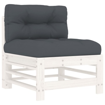 Set mobilier de grădină cu perne, 7 piese, alb, lemn masiv - Img 4