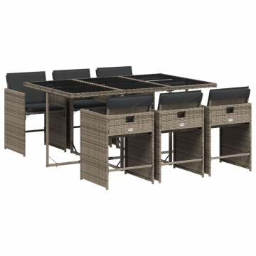 Set mobilier de grădină cu perne, 7 piese, gri, poliratan - Img 2