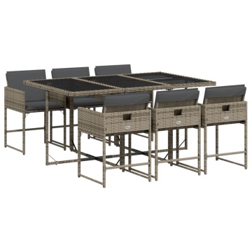 Set mobilier de grădină cu perne, 7 piese, gri, poliratan - Img 2