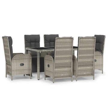 Set mobilier de grădină cu perne, 7 piese, gri, poliratan - Img 2