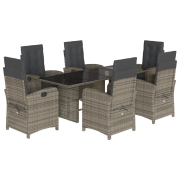 Set mobilier de grădină cu perne, 7 piese, gri, poliratan - Img 2