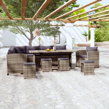 Set mobilier de grădină cu perne, 7 piese, gri, poliratan - Img 1