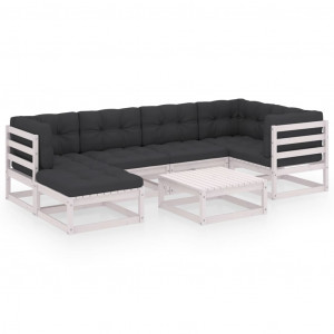 Set mobilier de grădină cu perne, 7 piese, lemn masiv de pin - Img 1