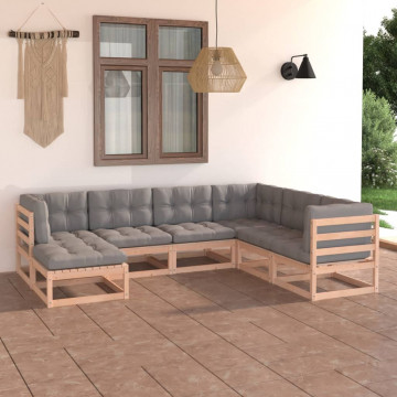 Set mobilier de grădină cu perne, 7 piese, lemn masiv de pin - Img 1
