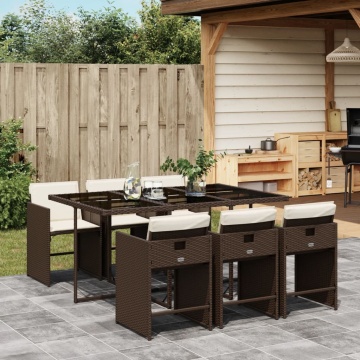 Set mobilier de grădină cu perne, 7 piese, maro, poliratan - Img 1