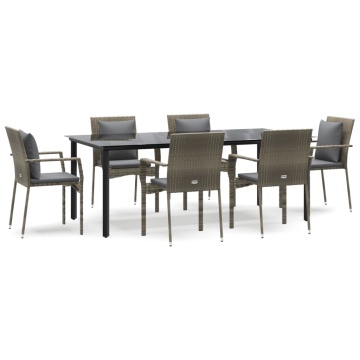 Set mobilier de grădină cu perne, 7 piese, negru/gri, poliratan - Img 2
