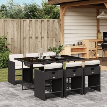 Set mobilier de grădină cu perne, 7 piese, negru, poliratan - Img 1