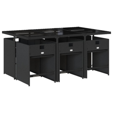 Set mobilier de grădină cu perne, 7 piese, negru, poliratan - Img 3