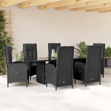 Set mobilier de grădină cu perne, 7 piese, negru, poliratan - Img 1