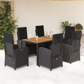 Set mobilier de grădină cu perne, 7 piese, negru, poliratan - Img 1