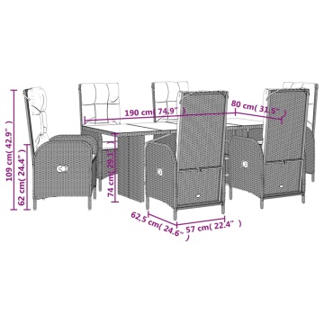 Set mobilier de grădină cu perne, 7 piese, negru, poliratan - Img 6