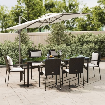 Set mobilier de grădină cu perne, 7 piese, negru, poliratan - Img 1