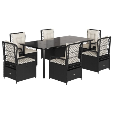 Set mobilier de grădină cu perne, 7 piese, negru, poliratan - Img 2