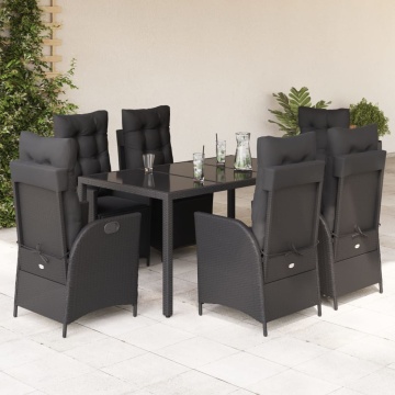 Set mobilier de grădină cu perne, 7 piese, negru, poliratan - Img 1