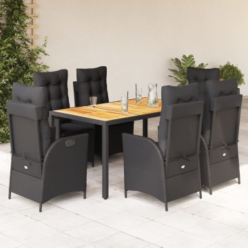 Set mobilier de grădină cu perne, 7 piese, negru, poliratan - Img 1
