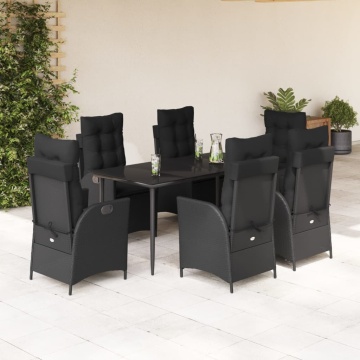 Set mobilier de grădină cu perne, 7 piese, negru, poliratan - Img 1