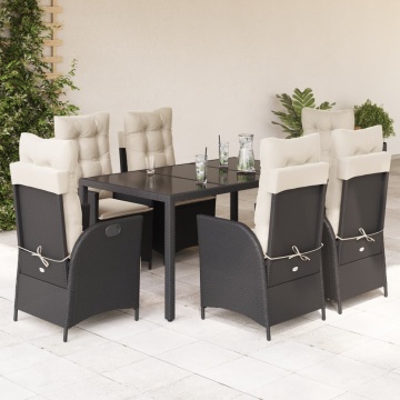 Set mobilier de grădină cu perne, 7 piese, negru, poliratan - Img 1