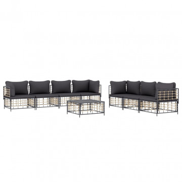 Set mobilier de grădină cu perne, 8 piese, antracit, poliratan - Img 1