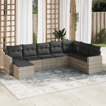 Set mobilier de grădină cu perne, 8 piese gri deschis poliratan - Img 1