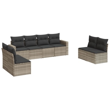 Set mobilier de grădină cu perne, 8 piese gri deschis poliratan - Img 2
