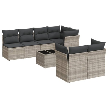 Set mobilier de grădină cu perne, 8 piese gri deschis poliratan - Img 2