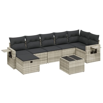 Set mobilier de grădină cu perne, 8 piese gri deschis poliratan - Img 2