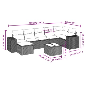 Set mobilier de grădină cu perne, 8 piese gri deschis poliratan - Img 3