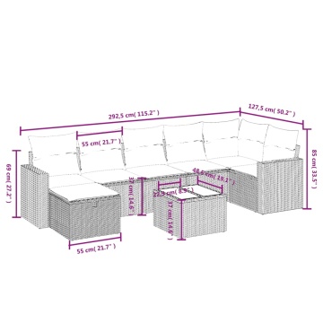 Set mobilier de grădină cu perne, 8 piese gri deschis poliratan - Img 4