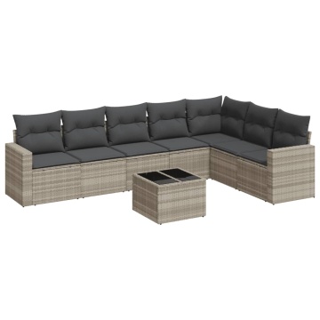 Set mobilier de grădină cu perne, 8 piese gri deschis poliratan - Img 2