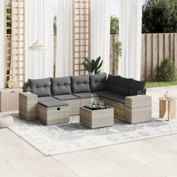 Set mobilier de grădină cu perne, 8 piese gri deschis poliratan - Img 1