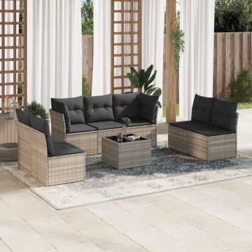 Set mobilier de grădină cu perne, 8 piese gri deschis poliratan - Img 1