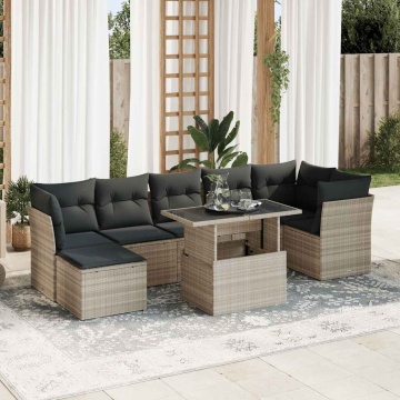 Set mobilier de grădină cu perne, 8 piese gri deschis poliratan - Img 1