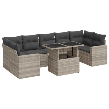 Set mobilier de grădină cu perne, 8 piese gri deschis poliratan - Img 2