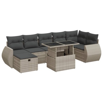 Set mobilier de grădină cu perne, 8 piese gri deschis poliratan - Img 2