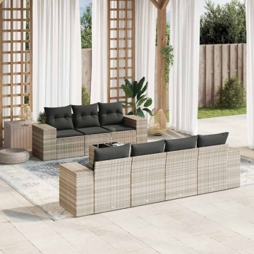 Set mobilier de grădină cu perne, 8 piese gri deschis poliratan - Img 1