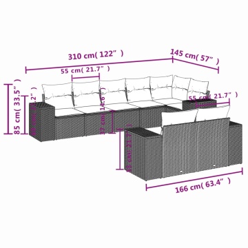 Set mobilier de grădină cu perne, 8 piese gri deschis poliratan - Img 6