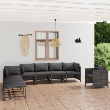 Set mobilier de grădină cu perne, 8 piese, gri, poliratan - Img 1