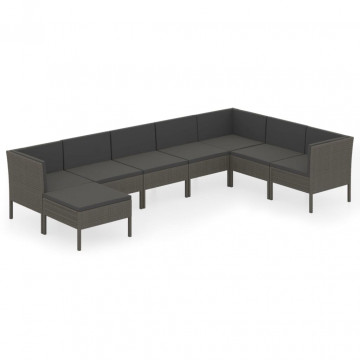 Set mobilier de grădină cu perne, 8 piese, gri, poliratan - Img 2