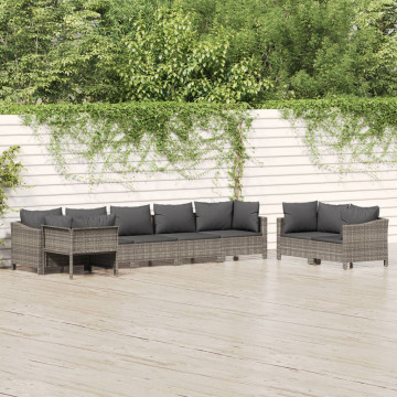 Set mobilier de grădină cu perne, 8 piese, gri, poliratan - Img 1