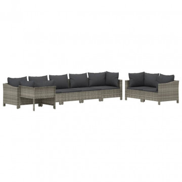 Set mobilier de grădină cu perne, 8 piese, gri, poliratan - Img 3
