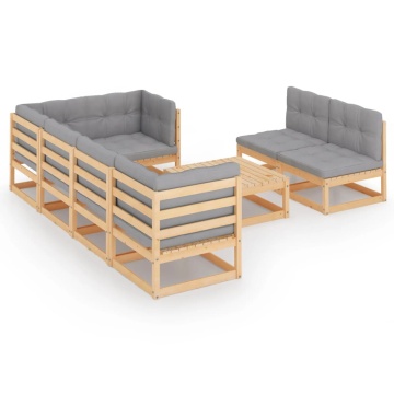 Set mobilier de grădină cu perne, 8 piese, lemn masiv de pin - Img 2