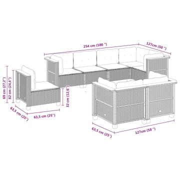 Set mobilier de grădină cu perne, 8 piese, negru, poliratan - Img 5