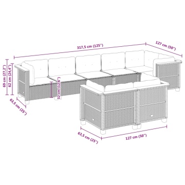 Set mobilier de grădină cu perne, 8 piese, negru, poliratan - Img 5