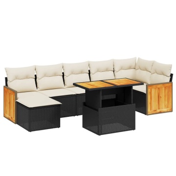 Set mobilier de grădină cu perne, 8 piese, negru, poliratan - Img 2