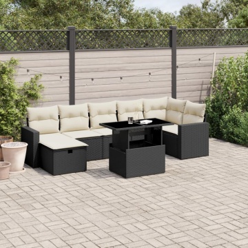 Set mobilier de grădină cu perne, 8 piese, negru, poliratan - Img 1