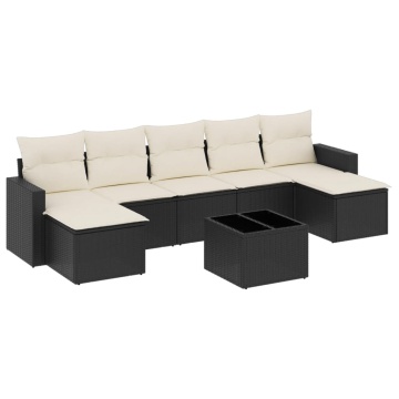 Set mobilier de grădină cu perne, 8 piese, negru, poliratan - Img 2