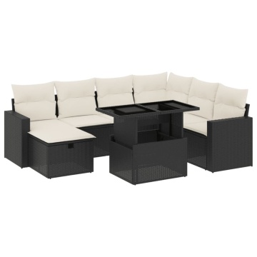 Set mobilier de grădină cu perne, 8 piese, negru, poliratan - Img 2