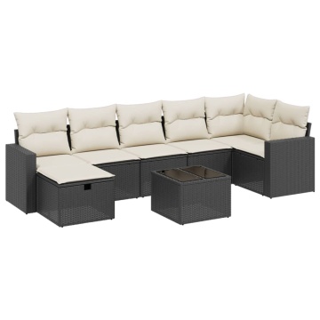 Set mobilier de grădină cu perne, 8 piese, negru, poliratan - Img 2
